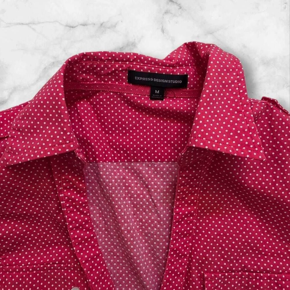 Express Pink Polka Dot Short Sleeve Button Up Shirt Size Medium - Picture 2 of 3